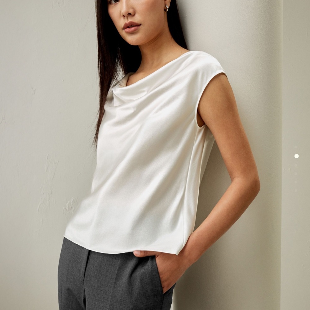 Silk Charmeuse Cowl Neck Top